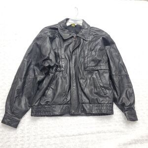 Irvine Park VTG Bomber Jacket Mens L Black Flight Motorcycle Coat Elastic Waist